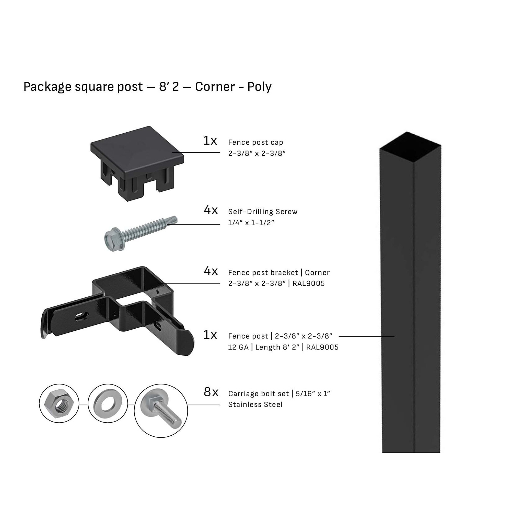 Tarter Square Steel Corner Fence Post — 2-3/8in. x 8ft., 12-Ga., Poly Cap, Black, Model# 2001007